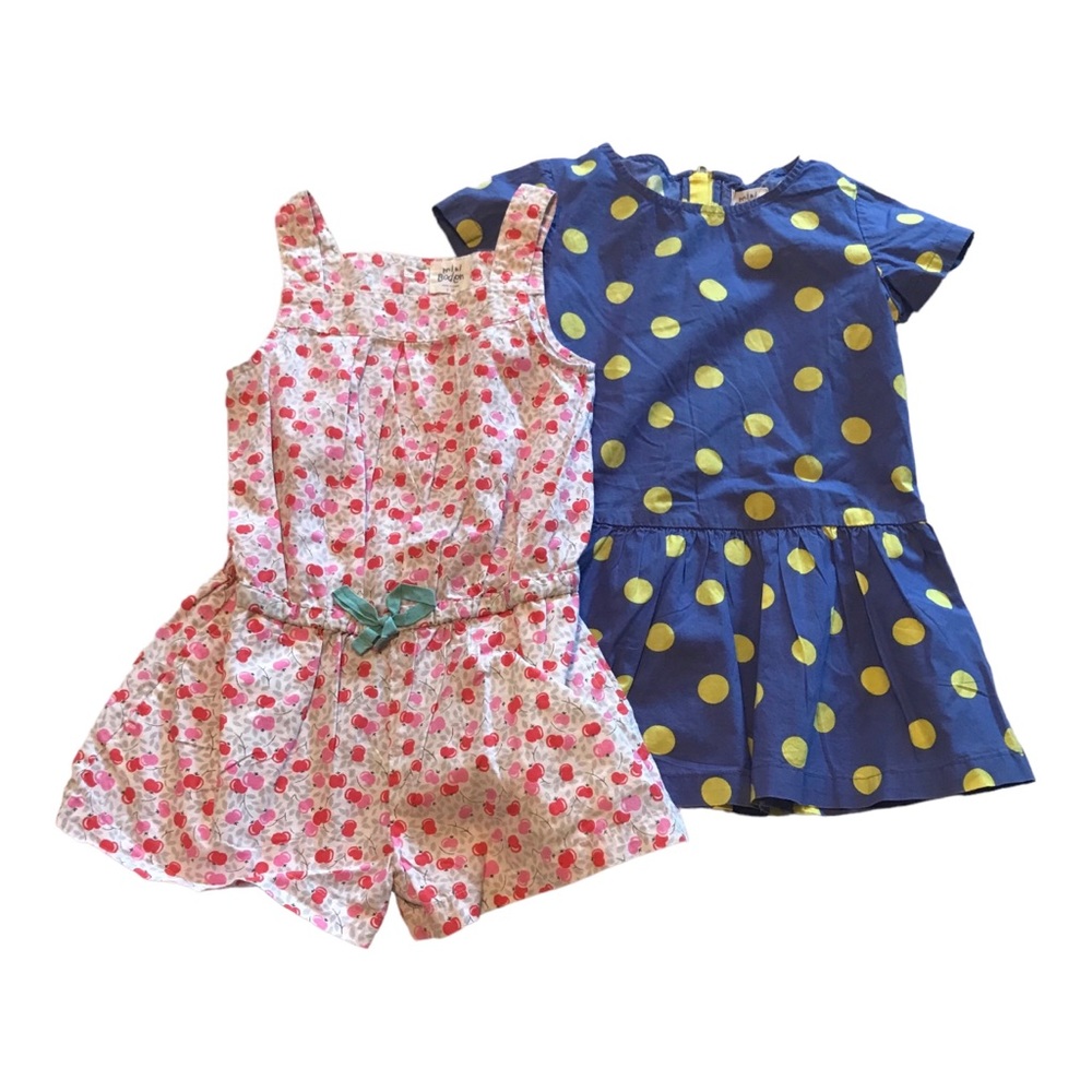 Mini Boden Girls' Blue Polka Dot Dress & Pink Cherry Print Romper